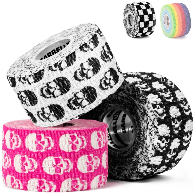Barbell UP Professional Weight Lifting Thumb Tape - Protects Finger Tape, Cross Training, Powerlifting, Yoga & Gym, Hand Grip Support for Weightlifting, Deadlift, Barbell Hook Grip (Mix Skulls)